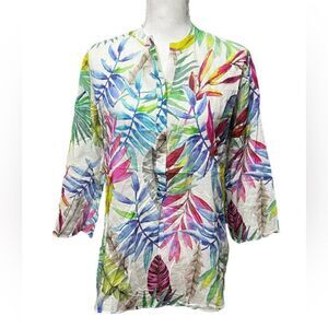 Vilagallo Top Womens 42 Tropical Print‎ 3/4 Sleeve Artsy Lightweight Cotton Boho